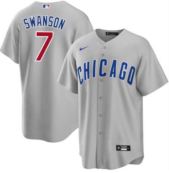 Men's Chicago Cubs #7 Dansby Swanson Gray Cool Base Stitched Baseball Jersey Dzhi